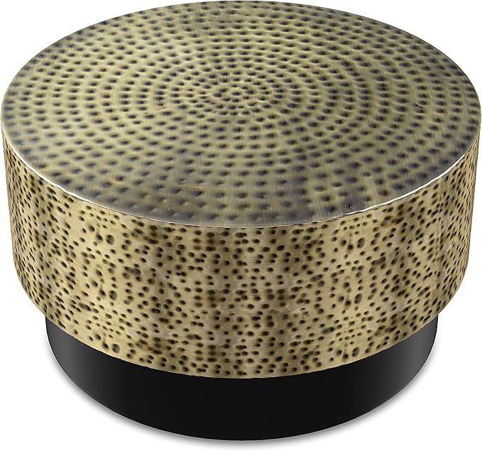 SIMPLIHOME Montrose Metal Coffee Table - 30 inch Wide Solid Iron Round Living Room Table in Antique Gold and Black, Modern Industrial Cocktail Table for Lounge with Hand-Hammered Texture, Assembled
