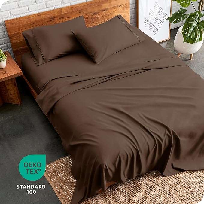 Bare Home Split King Sheet Set - 1800 Ultra-Soft Microfiber Bed Sheets - Double Brushed - Deep Pockets - Easy Fit - 5 Piece Set - Bed Sheets & Pillowcases (Split King, Cocoa)