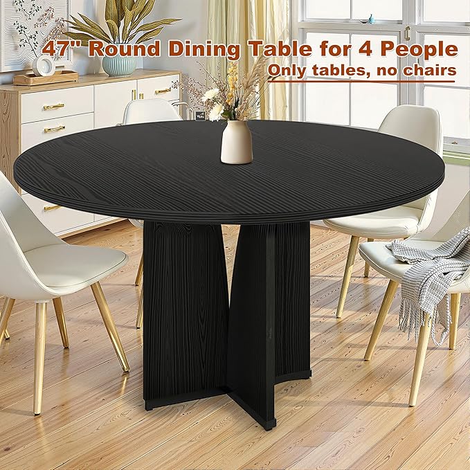 Round Dining Table for 4, 39 Inch Small Dinner Table Farmhouse Wooden Circle Kitchen Tables with Cross Base for Dining Room, Kitchen, Living Room, Black