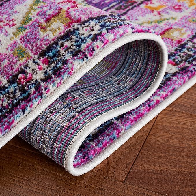 SAFAVIEH Monaco Collection Runner Rug - 2'2" x 6', Violet & Fuchsia, Boho Chic Medallion Distressed Design, Non-Shedding & Easy Care, Ideal for High Traffic Areas in Living Room, Bedroom (MNC243P)