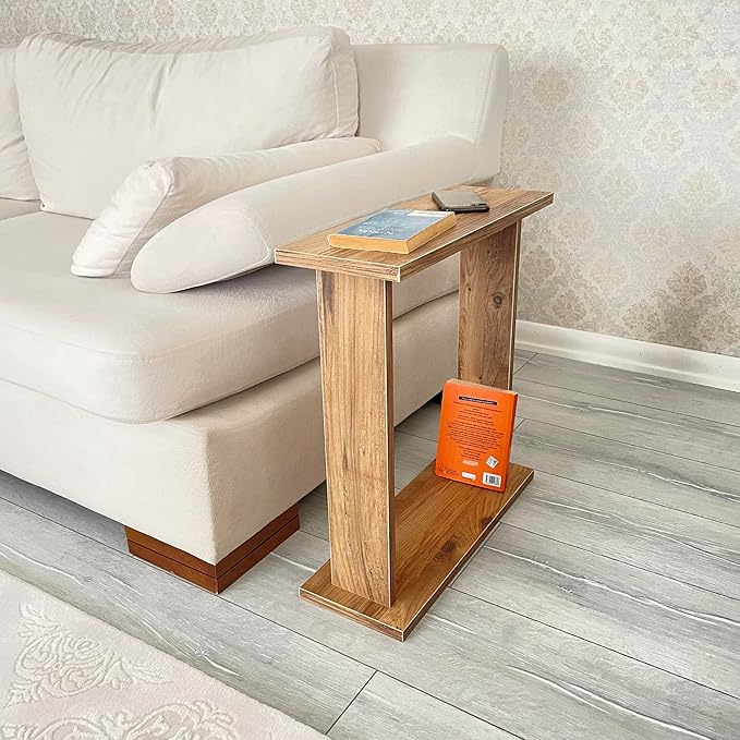 Very Narrow Side Table for Living Room, Small Apartment Space Between Chairs Skinny Table for Recliner, Couch, Armchair, Thin Slim End Table for Living Room, Bedroom, Beverages (Natural)