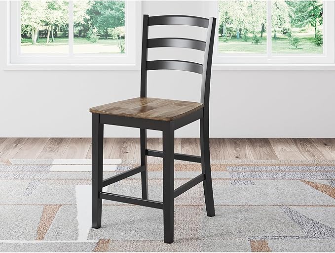 Signature Design by Ashley Wildenauer Farmhouse Armless Ladder Back Counter Height Bar Stool with Footrest, Set of 2, Light Brown & Black