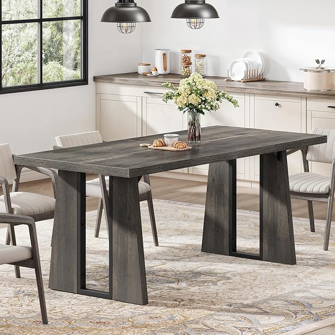 DWVO Rectangle Dining Table for 6-8 People 70.86 Inch Large Dining Room Table Wooden Dinner Table with Heavy Duty Legs for Kitchen Apartment Restaurant Rustic Grey