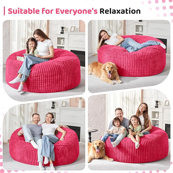 HABUTWAY 4FT Bean Bag Chair, 4' Large Bean Bag Chairs for Adults with Removable Stripe Plush Cover, Memory Foam Beanbag Chair for Living Room Bedroom Dorm (Pink)