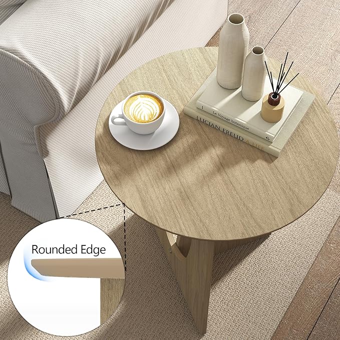 Round and Nature Side Table，Small Coffee Table with Sleek Geometric Design, Easy Assembly Accent Table for Living Room