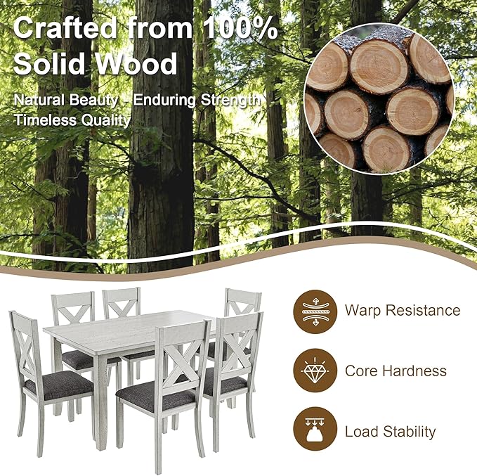 Solid Wood Dining Chair Set of 2, Part of Dining Table Set, Mix and Match Table, Chair Sold Separately for Dining Room, Kitchen, Grey