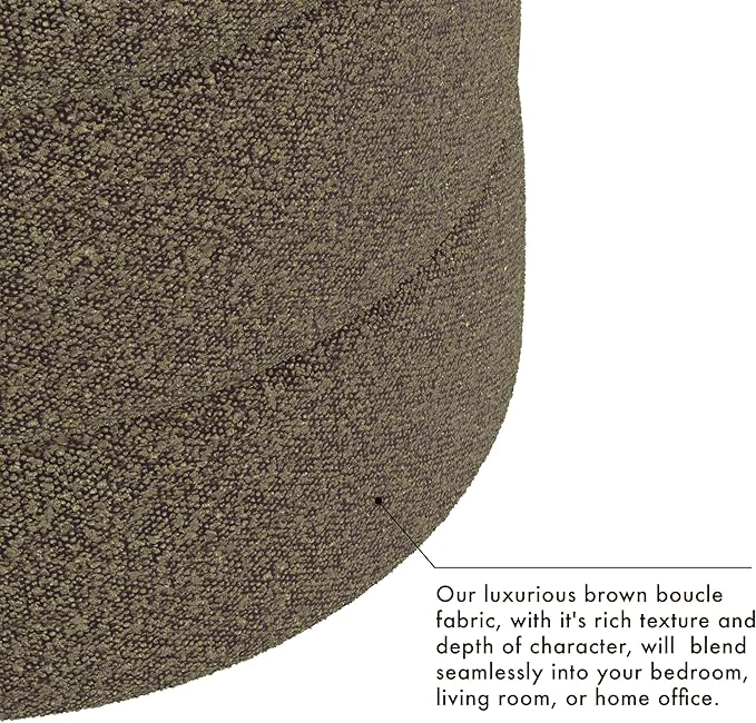 HomePop Upholstered Round Ottoman (No Lid, Seat Only) Home Décor | Round Pouf Foot Rest – Dark Brown Boucle