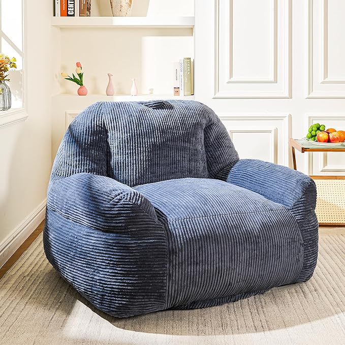 Bean Bag Chair, Faux Fur Bean Bag Chairs for Adults, Fluffy and Comfy Bean Bag with Filler, Bean Bag Sofa Chair for Reading, Gaming, Stuffed High-Density Foam (Grey)