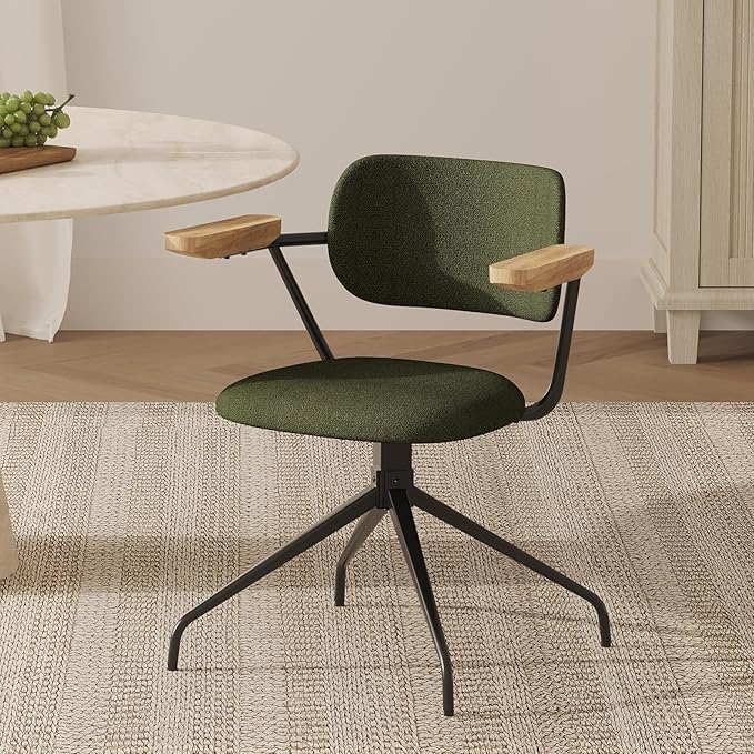 Modern Swivel Dining Chairs Set of 2 with Arms,Upholstered Comfortable Dining Room Chairs, Wooden Armrests & Sturdy Metal Frame, Stylish Kitchen & Dining Table Chairs for Modern Décor