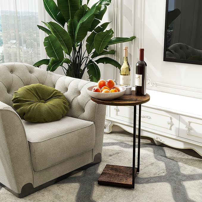 DCLRN C Table End Table Set of 2,C Shaped End Table for Round,Round Side Table is Suitable for Living Room and Bedroom.(Brown)