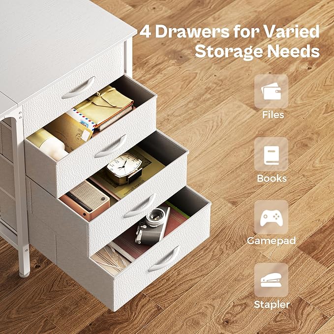 Huuger 63 Inch White Desk with 4 Drawers, Vanity Desk with Mesh Shelf, Large Storage, Computer Desk Office Desk for Home Office, Bedroom, Work from Home