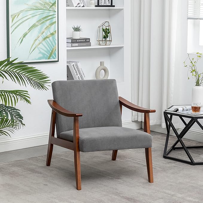 Container Furniture Direct Accent Chair with Velvet Upholstery and Solid Wood Frame, Classic Mid-Century Modern Living Room Furniture for Extra Seating, Grey