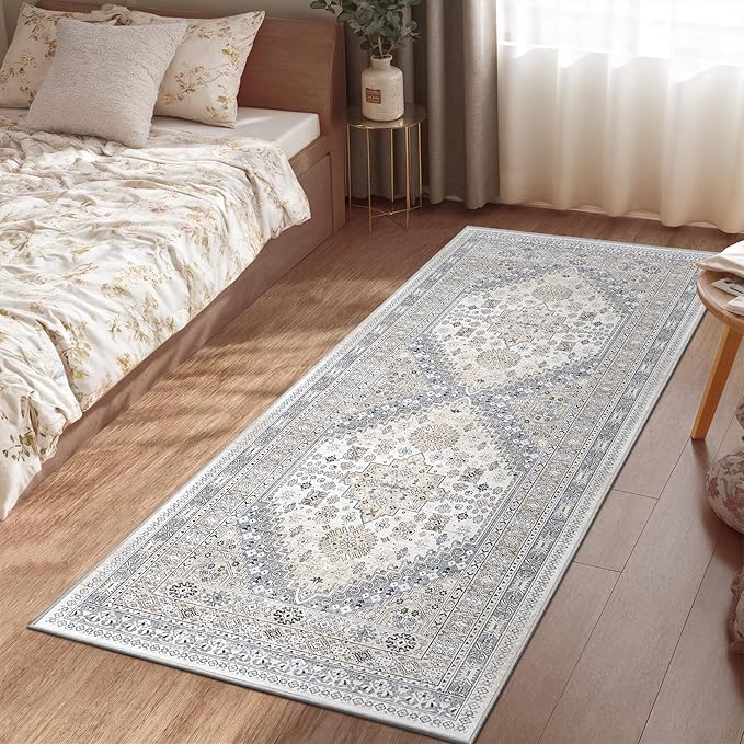 zesthome Runner Rug 2x5 - Stain Resistant Machine Washable Rug, Non Slip Vintage Hallway Runner Rugs, Low Pile Lightweight Runners for Kitchen, Entryway and Corridor