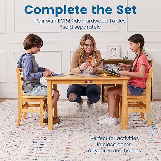 ECR4Kids Three Rung Ladderback Chair, 14in Seat Height, Classroom Seating, Honey, 2-Pack