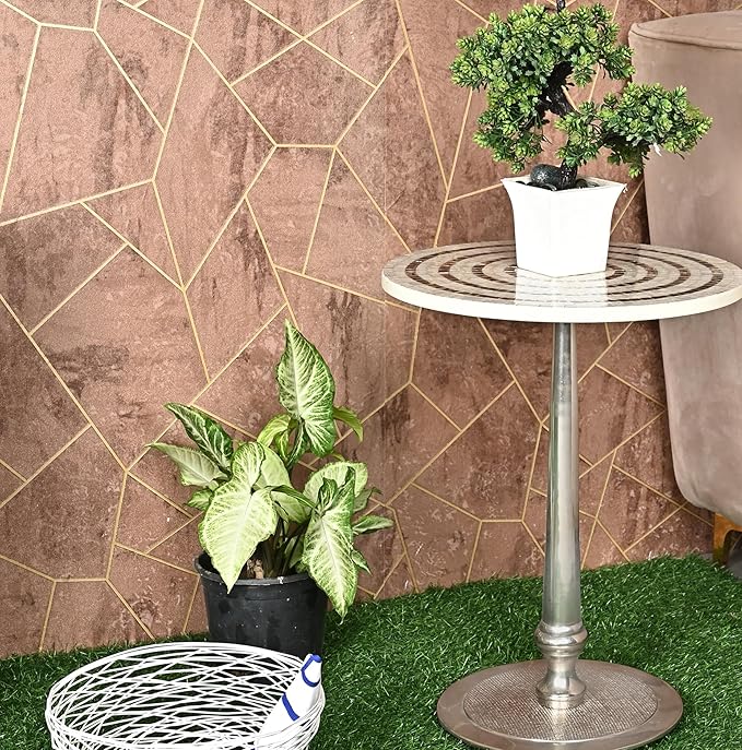 CLEENTABLE Mosaic Round End Table - Lightweight Handcrafted Accent Coffee Table with Durable Enamel Finish & Aluminum Legs Modern Side Table for Living Room, Bedroom & Balcony (Multi)