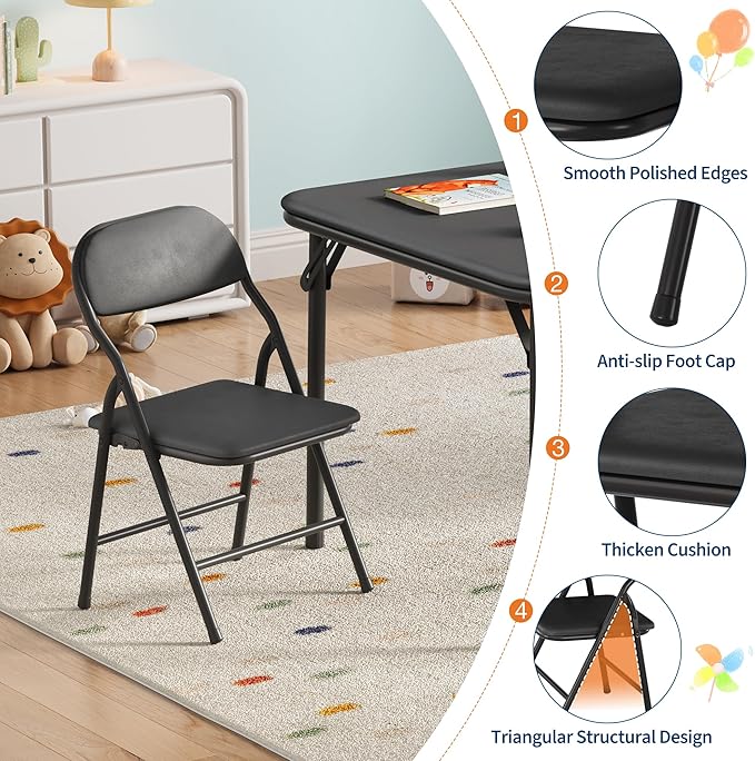 IDEALHOUSE 3 Piece Folding Kids Table and Chairs Set, Children Activity Table and Chairs Set for Dining Room,Daycare,Classrooms