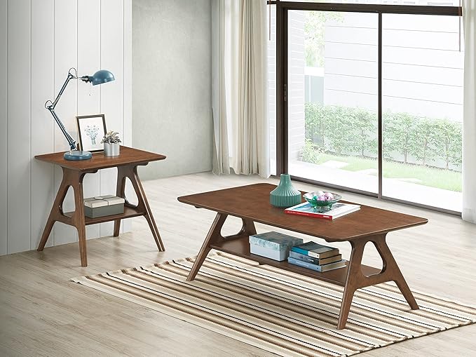 Roundhill Furniture Arona 3-Piece Coffee Table Set, Coffee Table and Two End Tables, Walnut