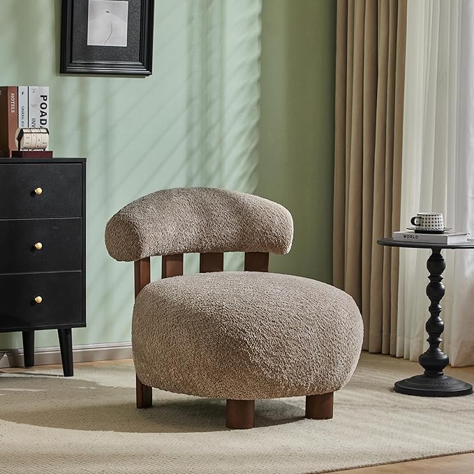 Christopher Knight Home Elvina Boucle Fabric Accent Chair, Solid Wood Single Lounge Sofa, Bedroom Comfy Reading Chair, for Modern Minimalist Style Living Room/Home Office, Light Brown