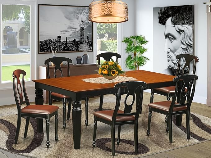 East West Furniture LGKE7-BCH-LC 7 Piece Dining Room Table Set Consist of a Rectangle Kitchen Table with Butterfly Leaf and 6 Faux Leather Upholstered Chairs, 42x84 Inch, Black & Cherry