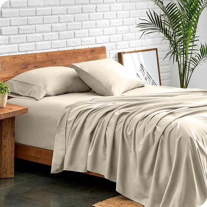 Bare Home King Sheet Set - Luxury 1800 Ultra-Soft Microfiber King Bed Sheets - Double Brushed - Deep Pockets - Easy Fit - 4 Piece Set - Bedding Sheets & Pillowcases (King, Sand)