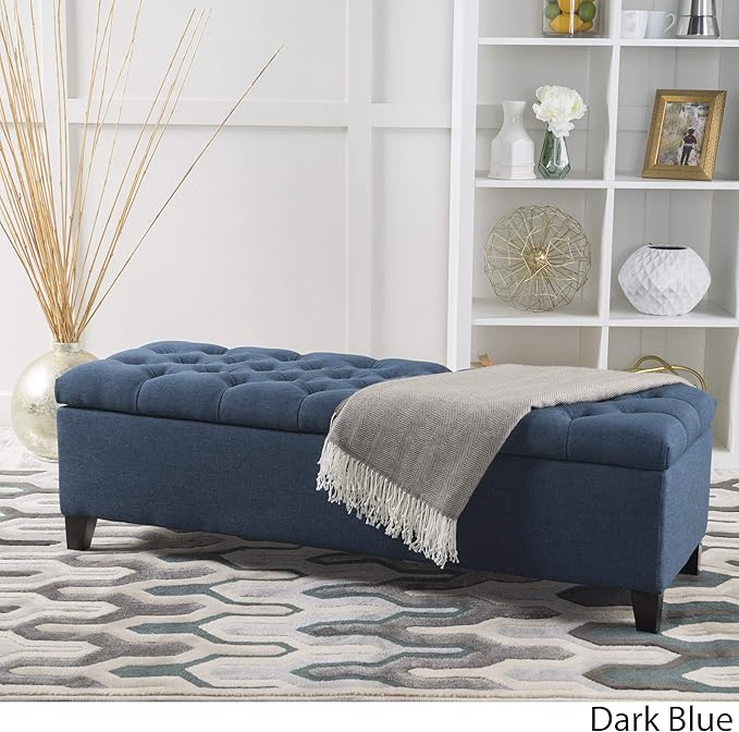 Christopher Knight Home Ottilie Fabric Storage Ottoman, Dark Blue, 17.75"D x 51.5"W x 15.75"H