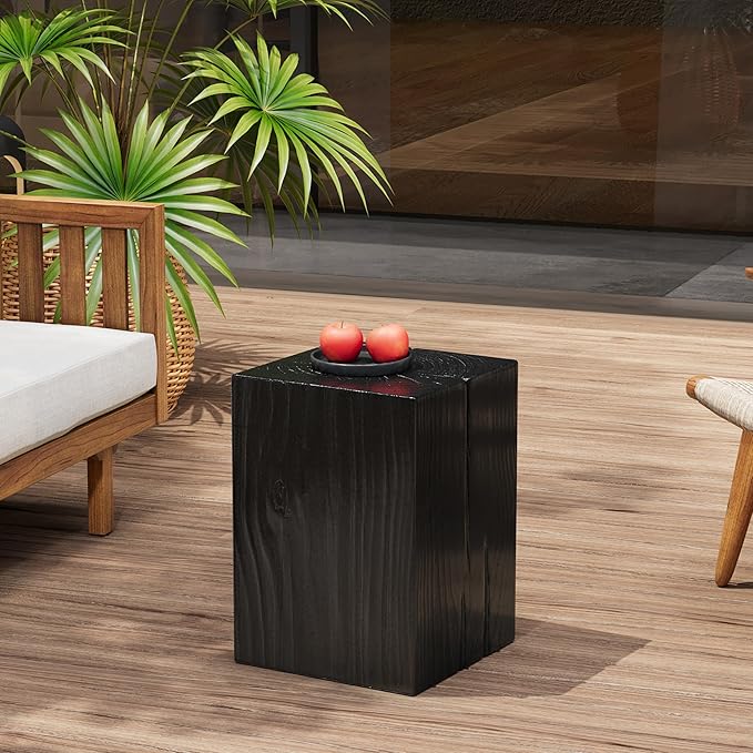 Christopher Knight Home Bard 18" Square Living Room Side Table, Wood-Like Distressed Finish End Table, Decorative Accent Table for Indoor Outdoor Usage, Space Saving Furniture, Black
