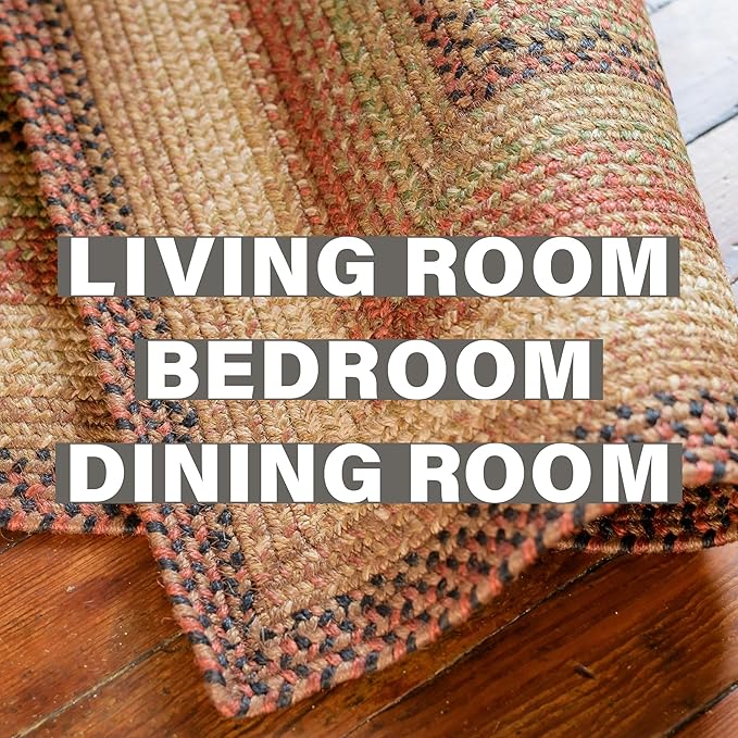 Homespice Gingerbread Jute Brown 8x10' Braided Area Rug for Living Room, Bedroom and Dining Room. Pet Friendly. Decor Styles- Farmhouse Rug, Rustic, Vintage, Cottage, Primitive, Country, Boho Rug