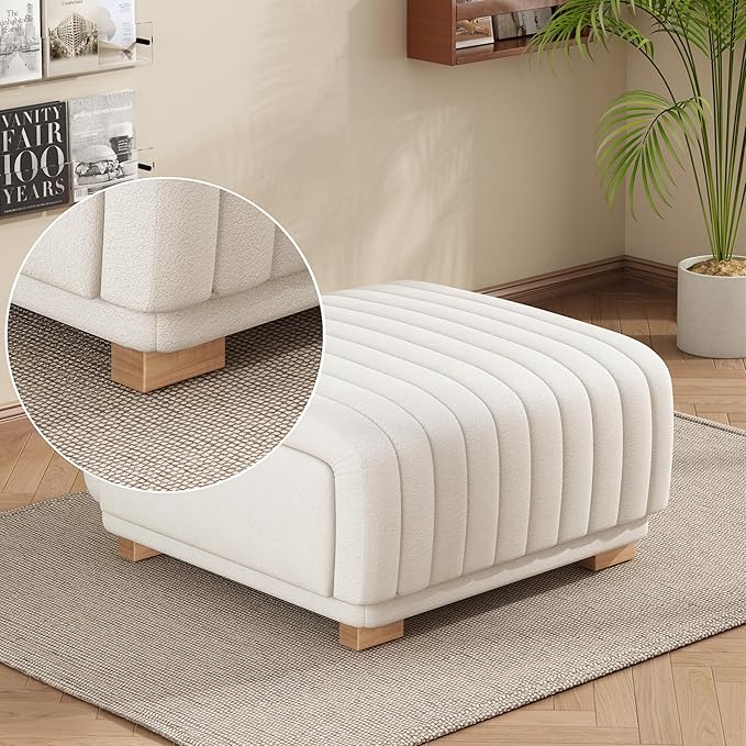 Christopher Knight Home Reyno Upholstered Ottoman with Storage for Living Room, Chenille Fabric Storage Ottoman Foot Rest with Side Drawers, Modern Square Coffee Table with Wooden Frame, Light Beige