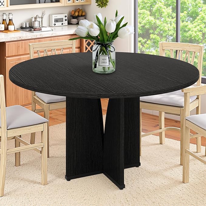 Round Dining Table for 4, 39" Small Dinner Table with Cross Base Round Black Kitchen Tables for Dining Room, Kitchen, Living Room
