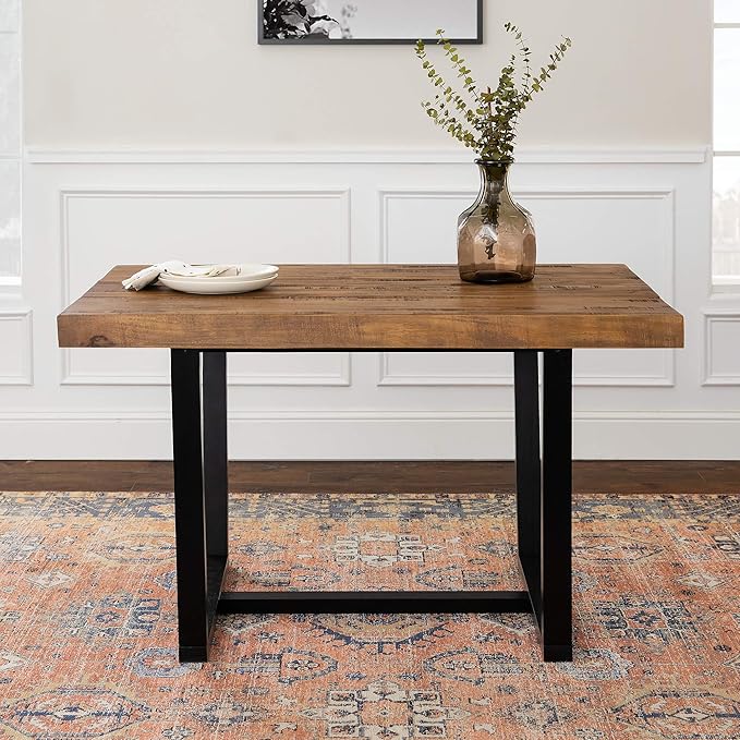 Walker Edison Durango Distressed Solid Wood Dining Table, 52 Inch, Rustic Oak
