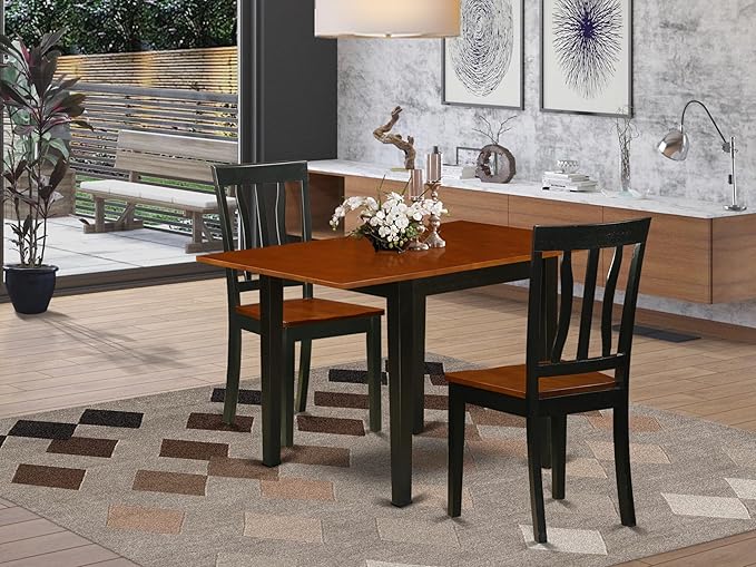 East West Furniture NDAN3-BCH-W 3 Piece Modern Dining Table Set Contains a Rectangle Wooden Table with Dropleaf and 2 Kitchen Dining Chairs, 30x48 Inch, Black & Cherry