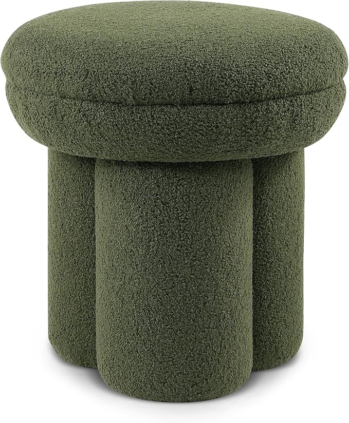 Furniture of America Rami Modern 18-inch Mushroom-Shape Upholstered Ottoman with Tri-Pillar Pedestal, Vanity Stool Chair, Small Foot Stool for Bedroom, Living Room, Entryway, Green