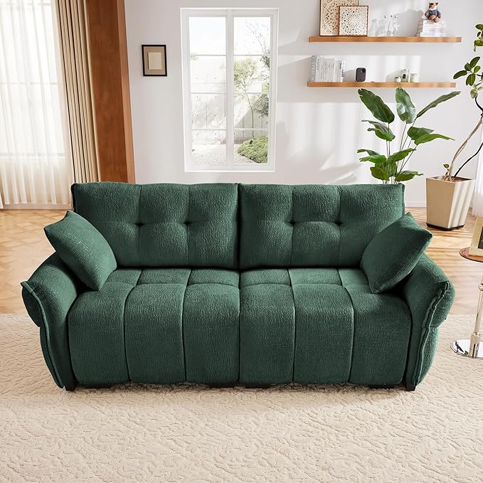 Modern Chenille Fabric 2-Seat Loveseat Sofa, Premium Upholstery Living Room Couch with Tufted Backrest & Comfortable Armrests and High-Resilience Memory Foam Cushions,Green