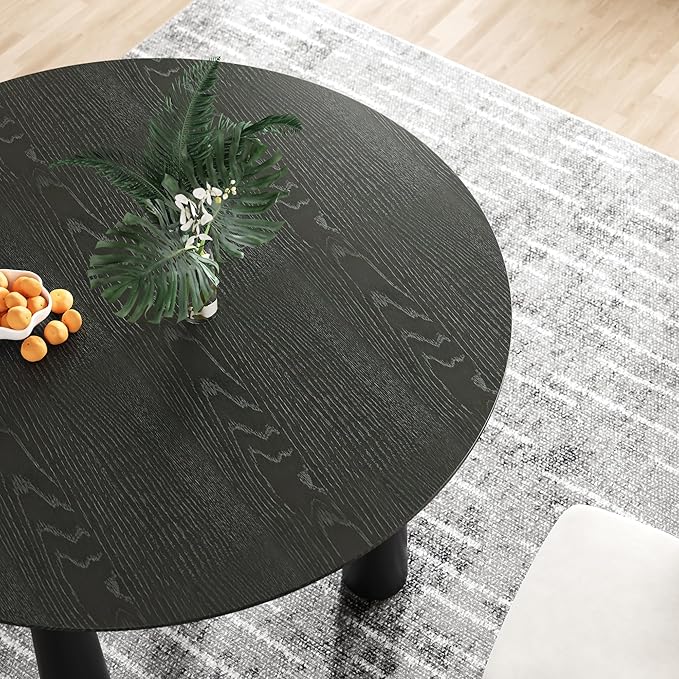 Casaphoria 52" Round Dining Table, Kitchen Table for 6 with Arc-Shaped Edge Top and Cylindrical Legs, Easy Assembly for Living Room, Dining Room, Black