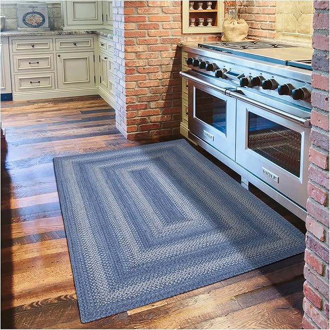 Denim Blue Small Braided Rugs, 2x3' Rectangle - Handmade with Jute, Coastal Country Decor, Perfect for Laundry Rooms, Bathrooms and Entryways - Durable and Easy to Clean