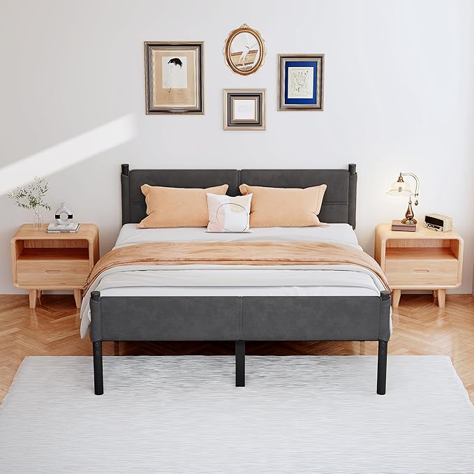 Metal Bed Frame,14Inch Full Size Bed Frame with Storage Space,Heavy Duty Sturdy Mattress Foundation,Easy Assembly,No Box Spring Needed,Full Grey