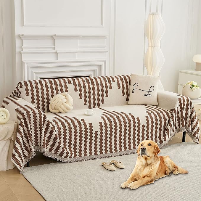 HAOMAIJIA Boho Sofa Covers Couch Covers for 3 Cushion Couch Sofa Pet Friendly Soft Thick Non Slip Couch Cover for Dogs Washable Sectional Couch Covers L Shape Furniture Protector (Brown, 71"x134")