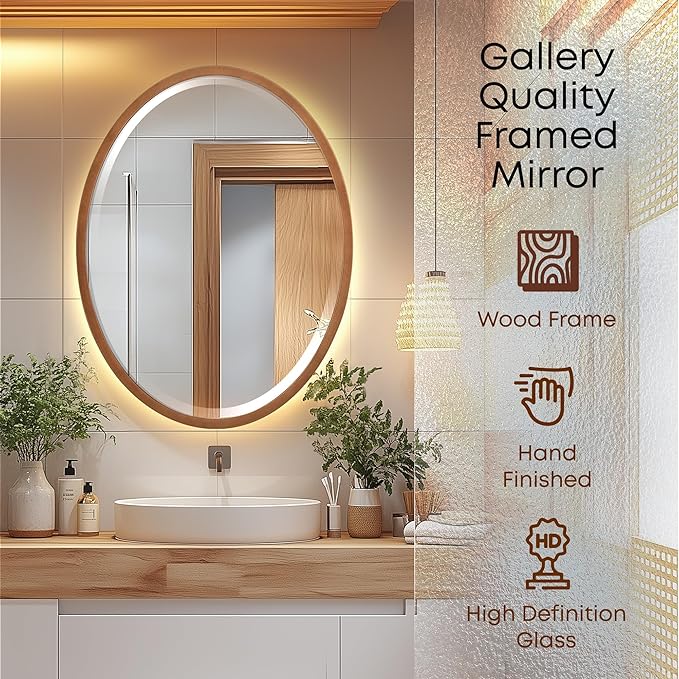 OVALCREST - Oval Wooden Beveled Wall Mirror for Home Decor, Bathroom, Vanity, Bedroom, Living Room, Hallway - London Style (Sunset Gold) 23.1 x 29.1