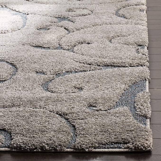 SAFAVIEH Florida Shag Collection Area Rug - 10' Square, Grey & Light Blue, Scroll Design, Non-Shedding & Easy Care, 1.2-inch Thick Ideal for High Traffic Areas in Living Room, Bedroom (SG455-1160)