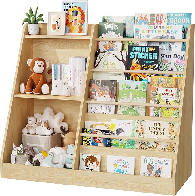 Lkeiyay 5 Tier Kids Bookshelf,Baby Bookshelf,Toy and Book Storage for Kids,Book Display Shelf,Natural
