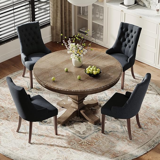 COLAMY Wingback Upholstered Side Dining Room Chairs Set of 2, Fabric Dining Chairs with Tufted Button, Living Room Chairs for Home Kitchen, Black