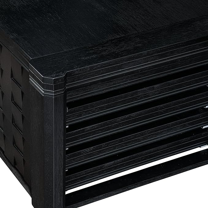 X07FO-BC6-24 - 10-piece Dining Table Set a Kitchen Table with a coffee Table and a wooden Bench and 7 Black Linen Fabric Dining Chair, 39x120 Inch, Wire Brushed Black