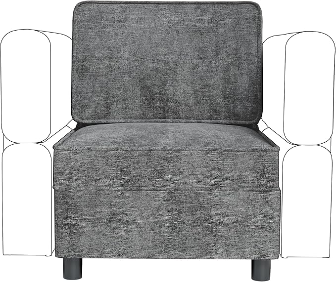 GAOMON Chenille Single Seater, Middle Modular with Storage for Modular Sectional Sofa, 90°-180° Adjustable Backrest, Single Sofa for Sectional Sleeper Sofa, Gray