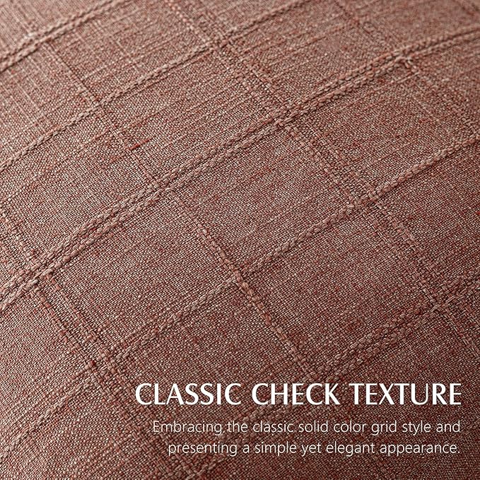 Foindtower Set of 2 Decorative Linen Check Throw Pillow Covers Neutral Farmhouse Vintage Cushion Covers Modern Boho Home Decor for Sofa Chair Couch Bedroom Living Room Outdoor,24×24 Inch,Autumnal Red