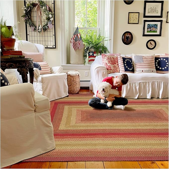 Homespice Cider Barn Cranberry Red Braided Area Rugs, Jute, 8x10' Rectangle - Perfect Country Rustic Decor for Dining Room, Bedroom, Everywhere