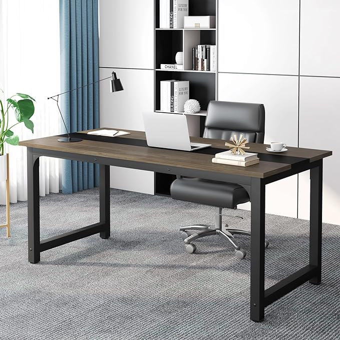 Tribesigns 70.8” Executive Desk, Large Office Computer Desk with Thicken Frame, Modern Simple Workstation Business Furniture for Home Office, Vintage Grey/Black