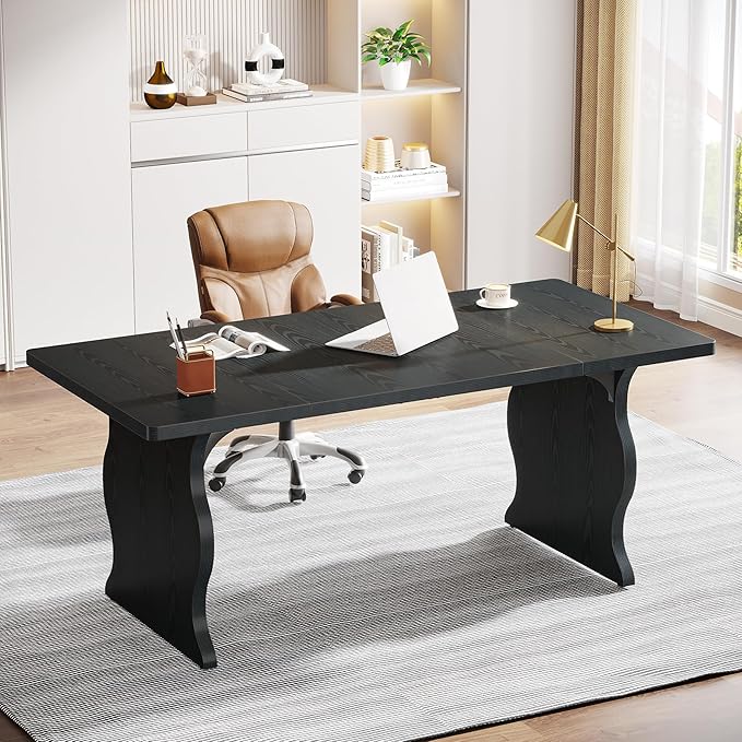 Tribesigns 63" Large Executive Desk for Home Office, Spacious Computer Desk with Ample Leg Room, Double PC Gaming Writing Table Study Desk with Sturdy Legs, Black