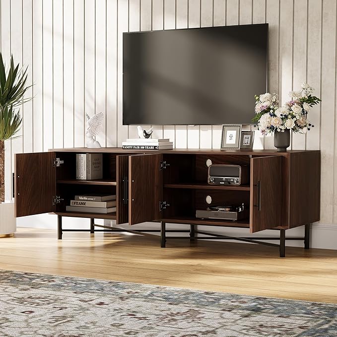Christopher Knight Home Saral Modern 66 Inch TV Stand for TV up to 70 inch, TV Entertainment Center with Storage Adjustable Shelf, Wooden TV Console Table with Storage for Living Room, Chestnut Brown