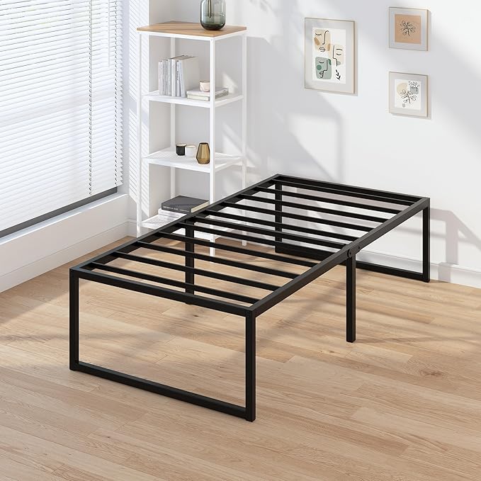 EMODA 16 Inch Narrow Twin Bed Frame 30x75, Heavy Duty Metal Platform No Box Spring Needed, Easy Assembly Noise Free, Black