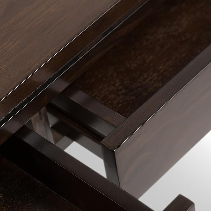 SIMPLIHOME Cosmopolitan Console Table - 38 Inch Wide Solid Wood Sofa Table in Mahogany Brown, Contemporary Compact Storage Table for Entryway or Living Room with 2 Drawers and Tapered Legs